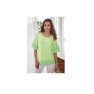 Soft Surroundings Top‎ Margarita Green Oakleigh Tiered Ruffle Womens Large NWOT